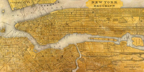 Gilded Map of NYC White Modern Wood Framed Art Print with Double Matting by Joannoo