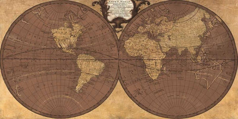 Gilded World Hemispheres II White Modern Wood Framed Art Print with Double Matting by Joannoo