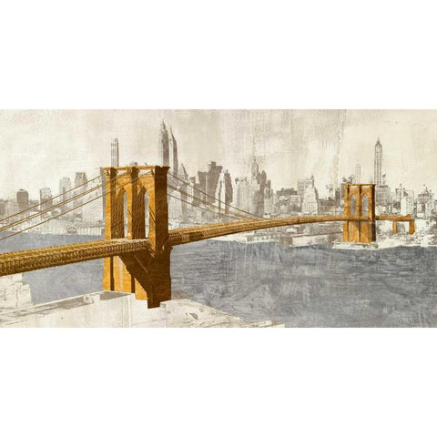 Gilded Brooklyn Bridge Black Modern Wood Framed Art Print with Double Matting by Joannoo