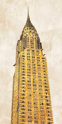 Gilded Skyscraper I White Modern Wood Framed Art Print with Double Matting by Joannoo