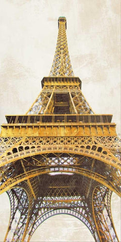 Gilded Eiffel Tower White Modern Wood Framed Art Print with Double Matting by Joannoo