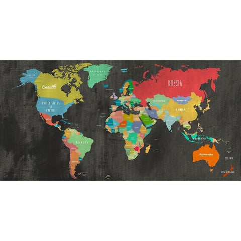 Modern Map of the World  - chalkboard-detail Gold Ornate Wood Framed Art Print with Double Matting by Joannoo