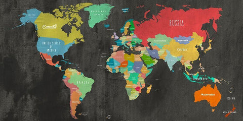 Modern Map of the World  - chalkboard-detail White Modern Wood Framed Art Print with Double Matting by Joannoo