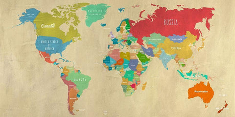 Modern Map of the World  - detail White Modern Wood Framed Art Print with Double Matting by Joannoo