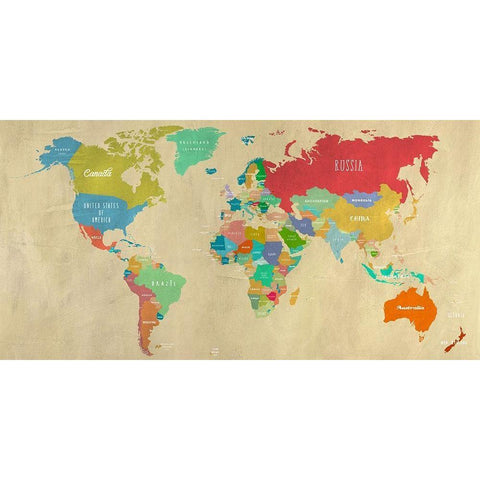 Modern Map of the World  - detail Gold Ornate Wood Framed Art Print with Double Matting by Joannoo