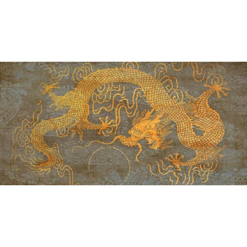 Golden Dragon Black Modern Wood Framed Art Print with Double Matting by Joannoo