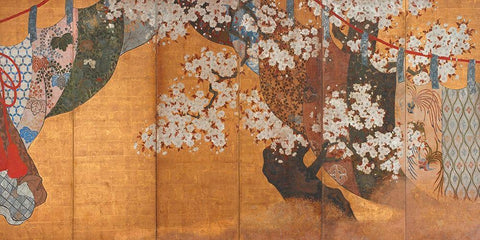 Wind-screen and cherry tree Black Ornate Wood Framed Art Print with Double Matting by Anonymous