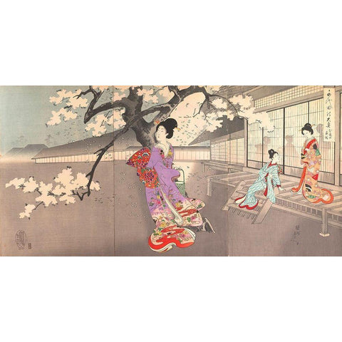 Chiyoda Castle Black Modern Wood Framed Art Print with Double Matting by Chikanobu, Yoshu (Hashimoto)