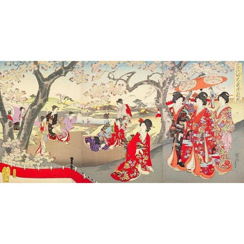 A Hanami at the Edo Castle Gold Ornate Wood Framed Art Print with Double Matting by Chikanobu, Yoshu (Hashimoto)