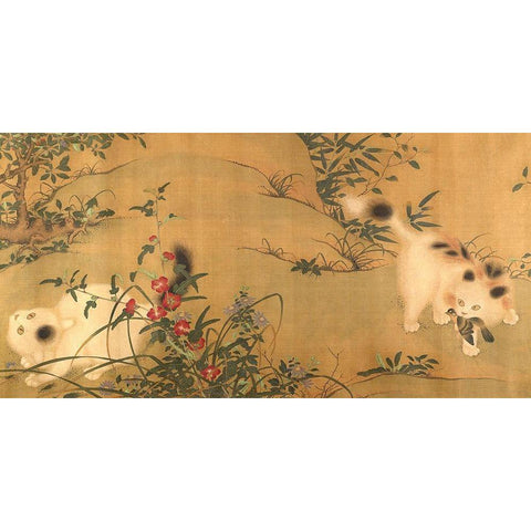 Spring Play in a Tang Garden Black Modern Wood Framed Art Print with Double Matting by Anonymous