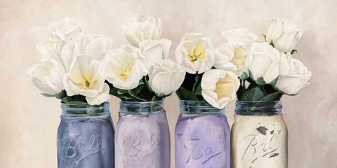 Tulips in Mason Jars- detail White Modern Wood Framed Art Print with Double Matting by Thomlinson, Jenny
