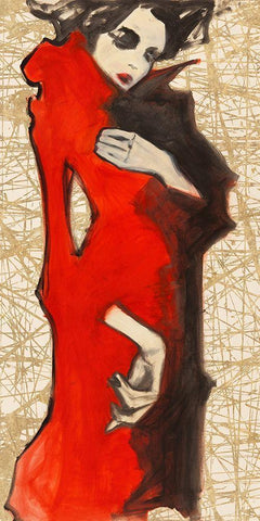 Feminine Red Black Ornate Wood Framed Art Print with Double Matting by Kumi