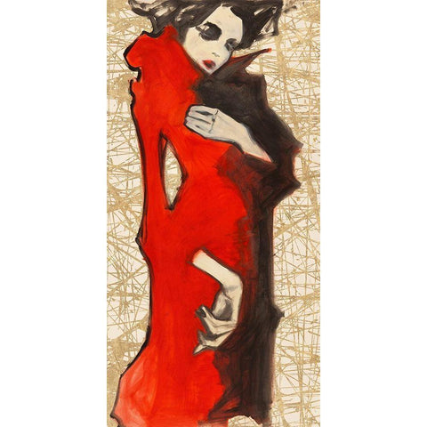 Feminine Red Black Modern Wood Framed Art Print by Kumi
