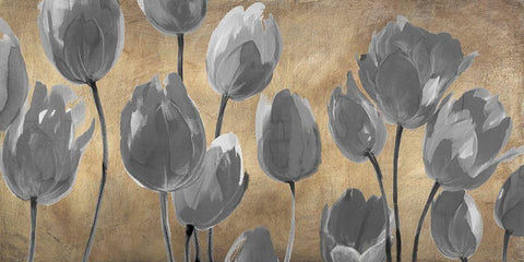 Grey Tulips White Modern Wood Framed Art Print with Double Matting by Villa, Luca