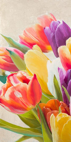 Spring Tulips I White Modern Wood Framed Art Print with Double Matting by Villa, Luca