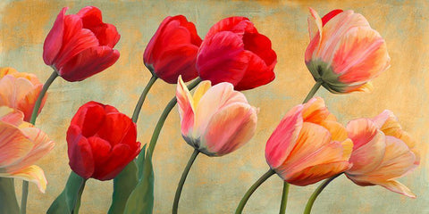 Golden Tulips White Modern Wood Framed Art Print with Double Matting by Villa, Luca