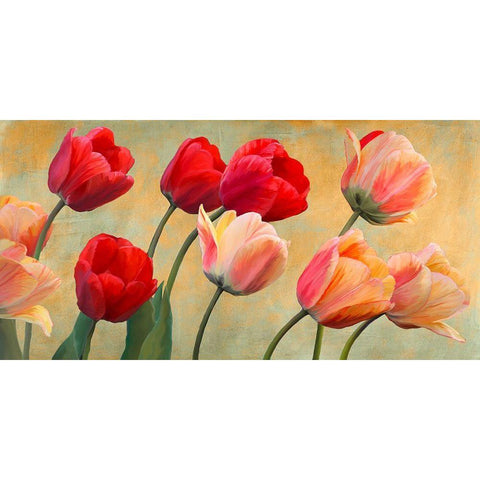 Golden Tulips Black Modern Wood Framed Art Print by Villa, Luca