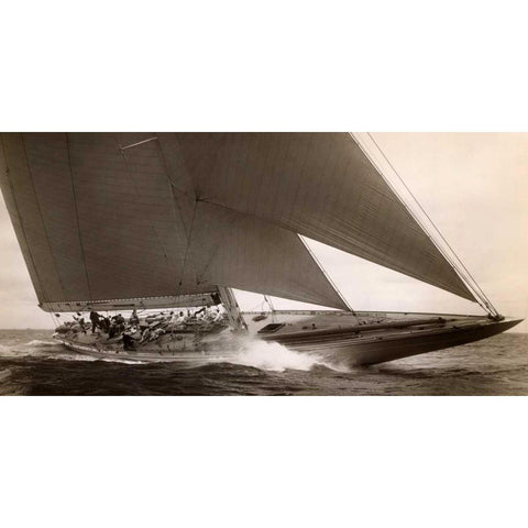 J Class Sailboat 1934 Gold Ornate Wood Framed Art Print with Double Matting by Levick, Edwin