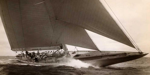 J Class Sailboat 1934 Black Ornate Wood Framed Art Print with Double Matting by Levick, Edwin