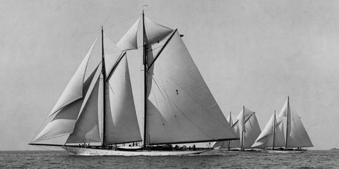 Schooner Race White Modern Wood Framed Art Print with Double Matting by Levick, Edwin