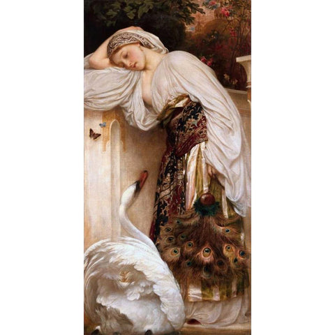 Odalisque Black Modern Wood Framed Art Print with Double Matting by Leighton, Frederic