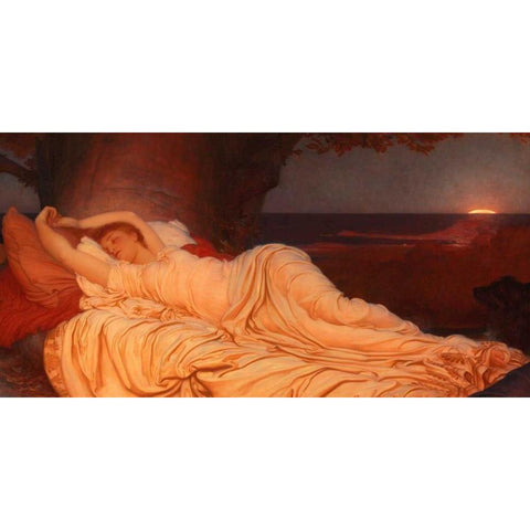 Cymon and Iphigenia Gold Ornate Wood Framed Art Print with Double Matting by Leighton, Frederic