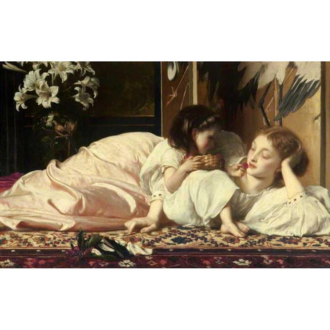 Mother and Child White Modern Wood Framed Art Print by Leighton, Frederic