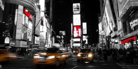 Nightlife in Times Square Black Ornate Wood Framed Art Print with Double Matting by Ludo, H.