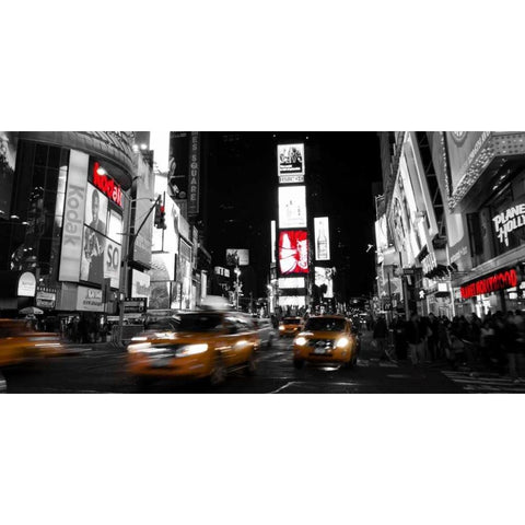 Nightlife in Times Square Black Modern Wood Framed Art Print with Double Matting by Ludo, H.
