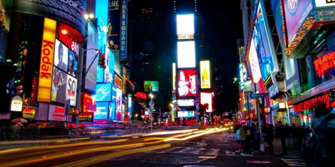 Times Square by night White Modern Wood Framed Art Print with Double Matting by Ludo, H.