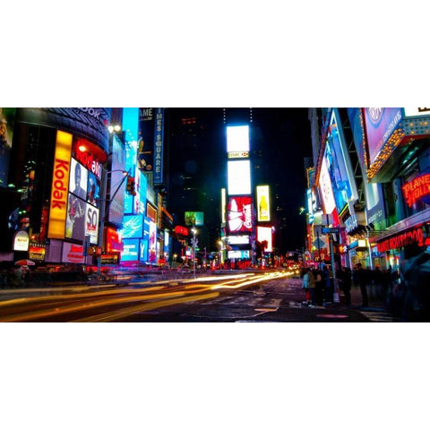 Times Square by night Black Modern Wood Framed Art Print with Double Matting by Ludo, H.