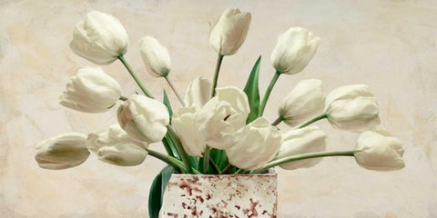 Bouquet blanc Black Ornate Wood Framed Art Print with Double Matting by Sanna, Leonardo