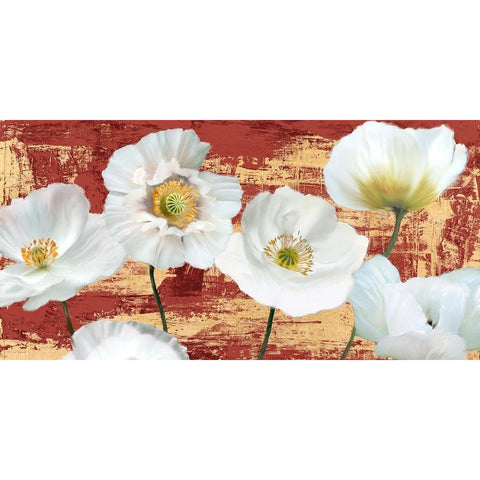 Washed Poppies (Red and Gold) Black Modern Wood Framed Art Print by Sanna, Leonardo