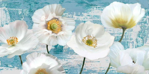 Washed Poppies (Aqua) Black Ornate Wood Framed Art Print with Double Matting by Sanna, Leonardo