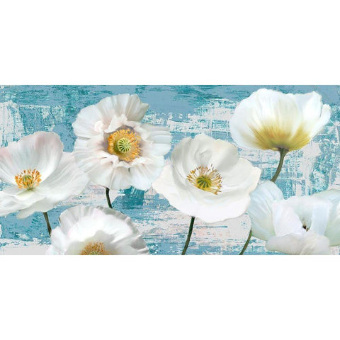 Washed Poppies (Aqua) Gold Ornate Wood Framed Art Print with Double Matting by Sanna, Leonardo