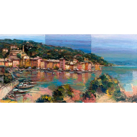 Portofino destate Black Modern Wood Framed Art Print by Florio, Luigi
