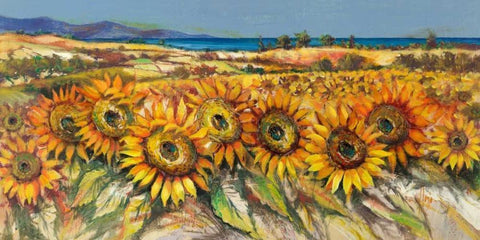 Campo di girasoli White Modern Wood Framed Art Print with Double Matting by Florio, Luigi