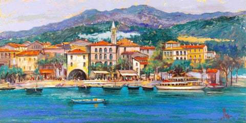 Paese sul Lago White Modern Wood Framed Art Print with Double Matting by Florio, Luigi