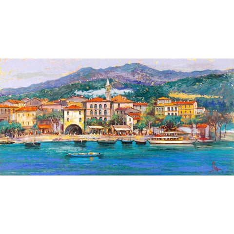 Paese sul Lago White Modern Wood Framed Art Print by Florio, Luigi