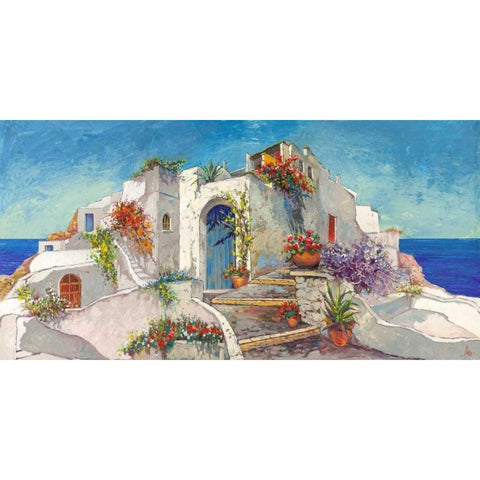 Casa nelle Cicladi Black Modern Wood Framed Art Print by Florio, Luigi
