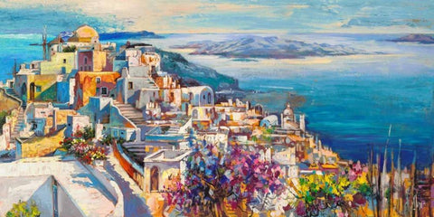 Thira Black Ornate Wood Framed Art Print with Double Matting by Florio, Luigi
