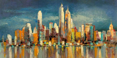 New York- riflessi del mattino White Modern Wood Framed Art Print with Double Matting by Florio, Luigi