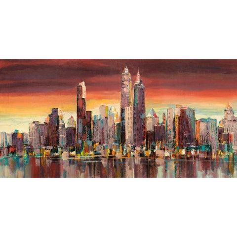 Sera su New York Black Modern Wood Framed Art Print with Double Matting by Florio, Luigi