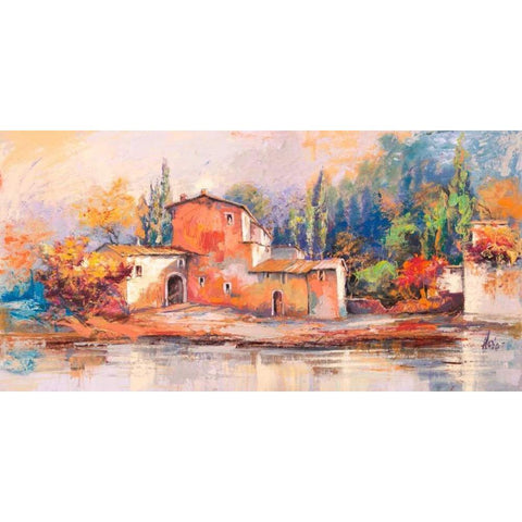 Case sul lago Black Modern Wood Framed Art Print by Florio, Luigi