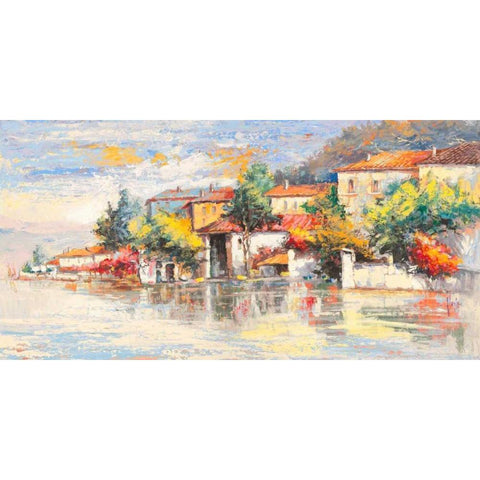 Paese sul lago Gold Ornate Wood Framed Art Print with Double Matting by Florio, Luigi