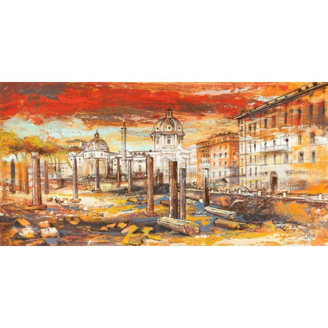 Tramonto su Roma Gold Ornate Wood Framed Art Print with Double Matting by Florio, Luigi