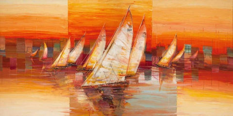 Vele al tramonto Black Ornate Wood Framed Art Print with Double Matting by Florio, Luigi