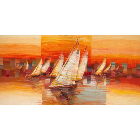 Vele al tramonto Gold Ornate Wood Framed Art Print with Double Matting by Florio, Luigi