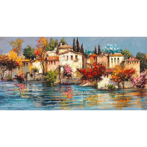 Borgo italiano Gold Ornate Wood Framed Art Print with Double Matting by Luigi, Florio