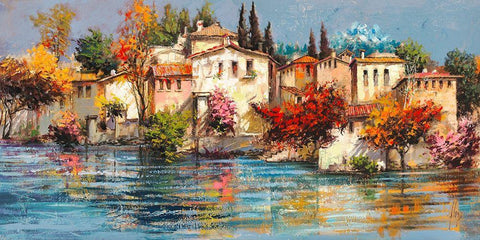 Borgo italiano Black Ornate Wood Framed Art Print with Double Matting by Luigi, Florio